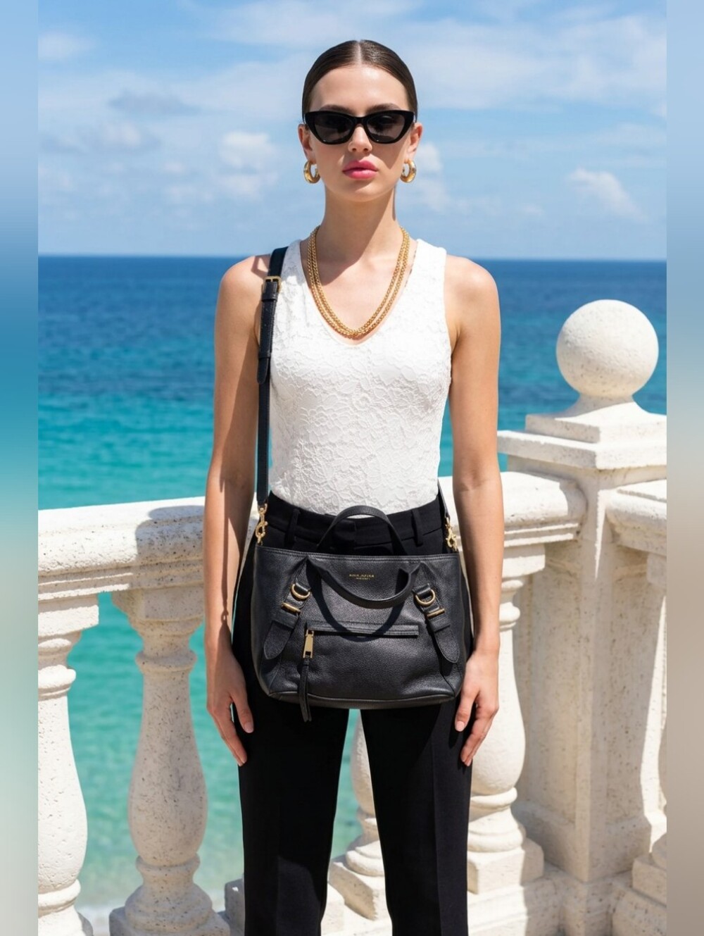 Marc Jacobs Black Leather Tote with Gold Hardware